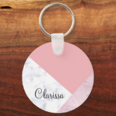 エレガント白パステルピンク大理石幾何学模様 キーホルダー (正面)