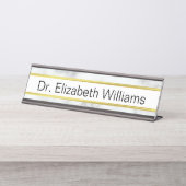 エレガント白フェイク大理石と金ゴールド文字テンプレート デスクネームプレート (正面)