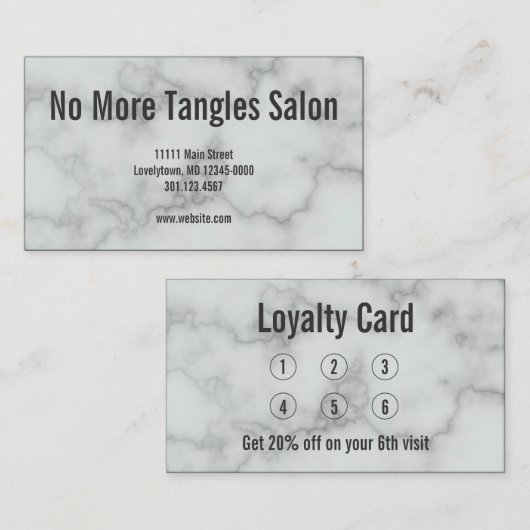 エレガント白フェイク大理石サロンロイヤリティカード 名刺 (正面/裏面)