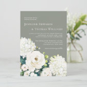 エレガント白フローラオンSage Green結婚's 招待状 (スタンド正面)
