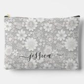 エレガント白フローラレースパターンスクリプト名 アクセサリーポーチ (正面)