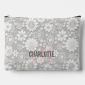 エレガント白フローラレースパターンモノグラム名 アクセサリーポーチ (正面)