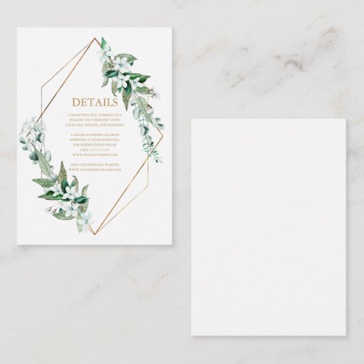 エレガント白フローラ緑結婚色 エンクロージャーカード (正面/裏面)