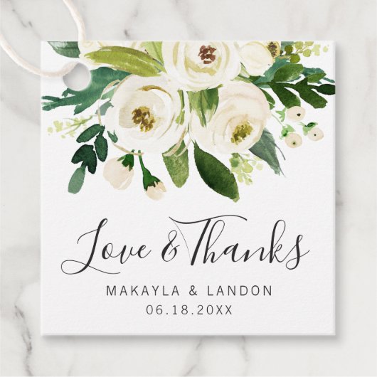 エレガント白フローラ緑結婚色 フェイバータグ (正面)