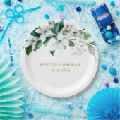 エレガント白フローラ緑結婚色 ペーパープレート (パーティー)