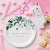 エレガント白フローラ緑結婚色 ペーパープレート (パーティー)