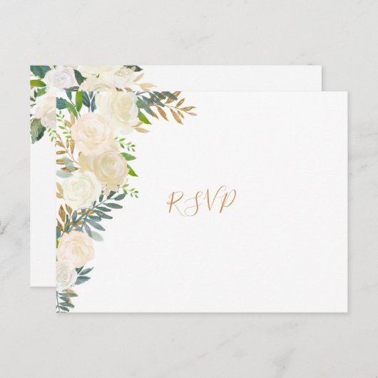 エレガント白フローラ金ゴールド結婚式rsvp返信カード インビテーションポストカード (正面/裏面)