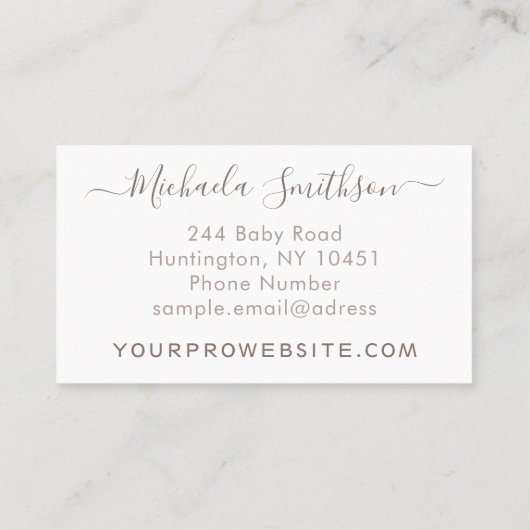 エレガント白ミニマルモダン生まれたばかりの写真家 名刺 (裏面)