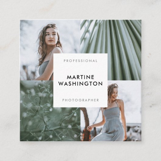エレガント白ミニマル写モダン写真家 スクエア名刺 (正面)