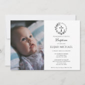 エレガント白モダン光洗礼招待状 招待状 (正面)