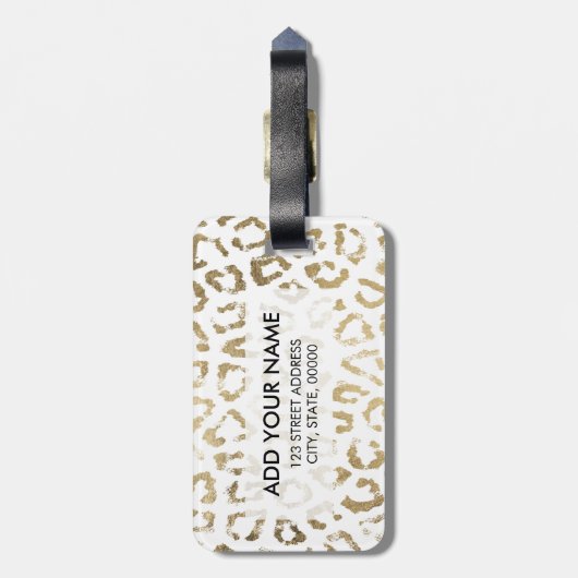 エレガント白モダン色の金ゴールドフェイクヒョウ印刷 ラゲッジタグ (裏面縦)