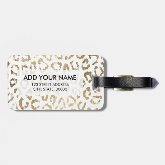 エレガント白モダン色の金ゴールドフェイクヒョウ印刷 ラゲッジタグ (裏面横)