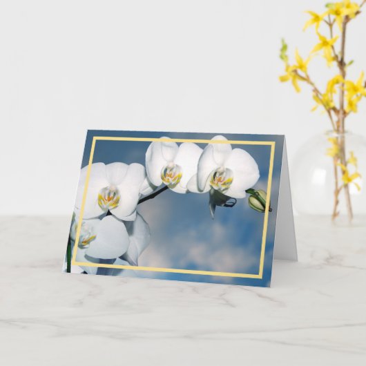 エレガント白モダン蘭の花ゴールデンフレーム カード (黄色い花)