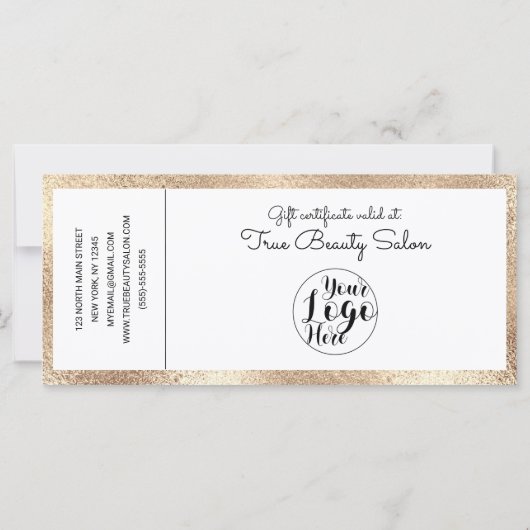 エレガント白モダン金ゴールド縁どギフト証明書 (裏面)