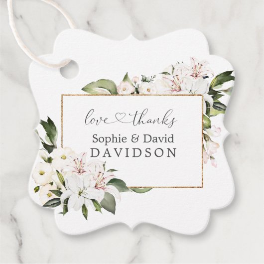 エレガント白ユリ金ゴールド結婚ズ フェイバータグ (正面)