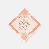 エレガント白レース&パール結婚オレンジ スタンダードカクテルナプキン (角)