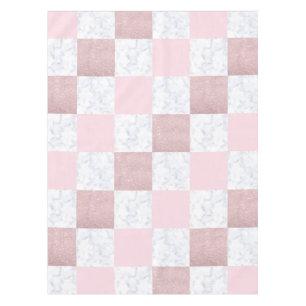 エレガント白大理石&バラ金ゴールド市松模様にグリッター テーブルクロス