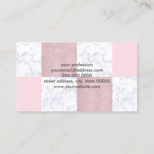 エレガント白大理石&バラ金ゴールド市松模様にグリッター 名刺 (裏面)