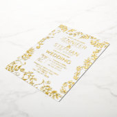 エレガント白実在金ゴールド結婚フローラ 箔招待状 (回転した状態)