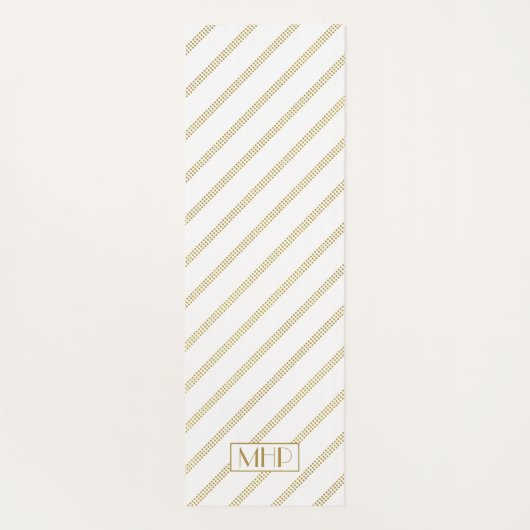 エレガント白点々のあるモダン金ゴールド線モノグラムの ヨガマット (裏面)