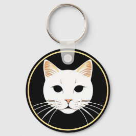 エレガント白猫イラストレーション キーホルダー