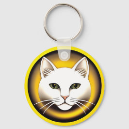 エレガント白猫イラストレーション キーホルダー