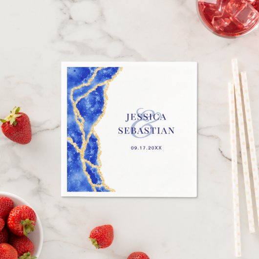 エレガント白王室の青と金ゴールドの結婚重さ スタンダードカクテルナプキン (インサイチュ)