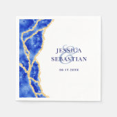 エレガント白王室の青と金ゴールドの結婚重さ スタンダードカクテルナプキン (正面)