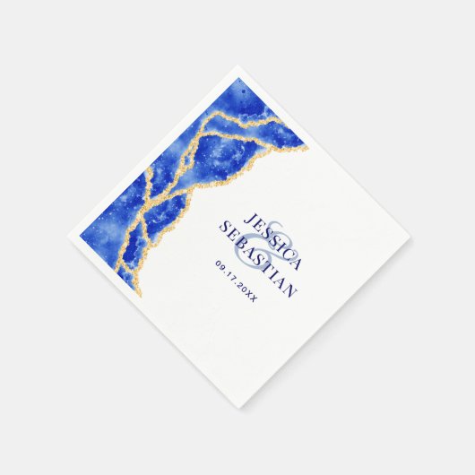 エレガント白王室の青と金ゴールドの結婚重さ スタンダードカクテルナプキン (角)