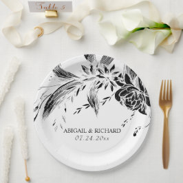 エレガント白紅花結婚花 ペーパープレート