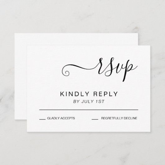エレガント白結婚の 出欠カード (正面/裏面)