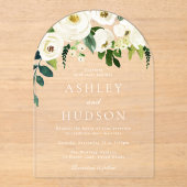 エレガント白結婚植物門 アクリル招待状 (正面)