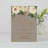 エレガント白結婚花 箔招待状 (立ち正面)