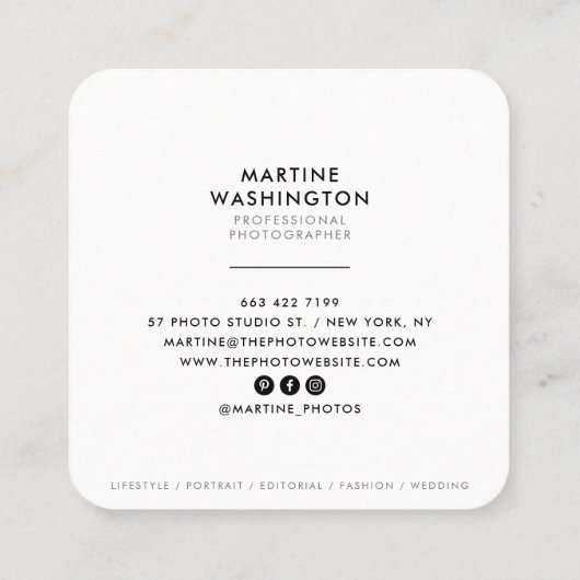 エレガント白縁どモダン写ミニマル者 スクエア名刺 (裏面)