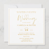 エレガント白華美金ゴールドス結婚クエアクラシックズI 招待状 (裏面)