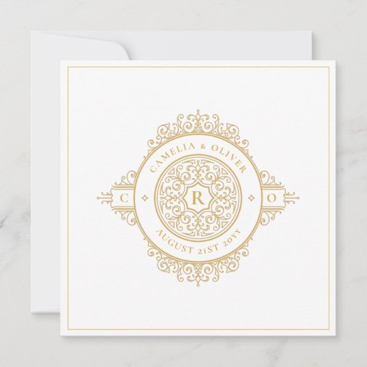 エレガント白華美金ゴールドス結婚クエアクラシックズI 招待状 (正面)