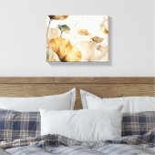 エレガント白葉、ベージュ、金ゴールド キャンバスプリント (インサイチュ (寝室))