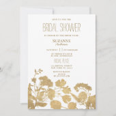 エレガント白金ゴールドワイルドフラワー高級ブライダルシャワー 招待状 (正面)