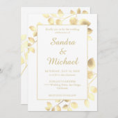 エレガント白金葉結婚式招待状 招待状 (正面/裏面)