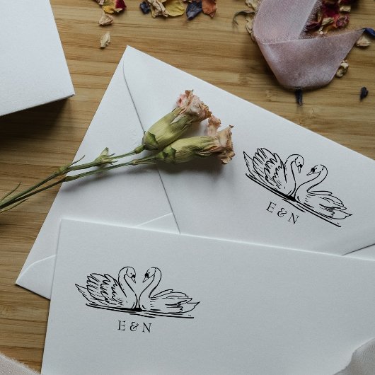 エレガント白鳥の結婚カップル セルフインキングスタンプ