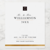 エレガント白黒お洒落金ゴールドモノグラムワインラベル ワインラベル (シングルラベル)