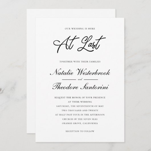 エレガント白黒が遂に我々の結婚 招待状 (正面/裏面)