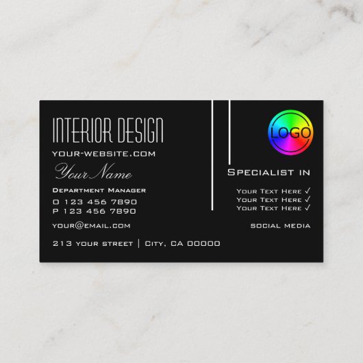 エレガント白黒とロゴプロフェッショナルモダン 名刺 (裏面)