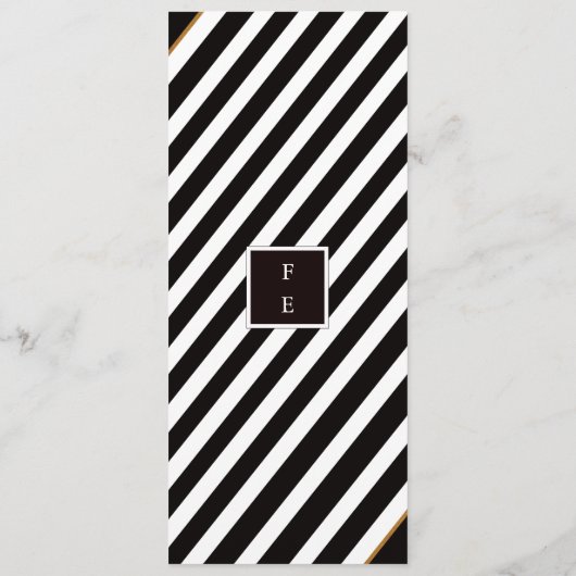 エレガント白黒と金ゴールドストライプのメ結婚ニュー メニュー (裏面)