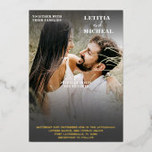 エレガント白黒と金ゴールドフォト結婚のフォイルInv 箔招待状 (正面)