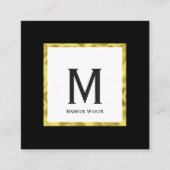 エレガント白黒と金ゴールド名モノグラム スクエア名刺 (正面)
