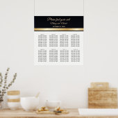エレガント白黒と金ゴールド結婚の座席表 ポスター (キッチン)