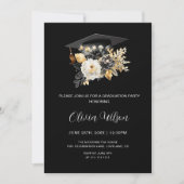 エレガント白黒と金ゴールド花卒業 招待状 (正面)