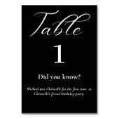 エレガント白黒のおもしろいファクトのスクリプ結婚ト テーブルナンバー (正面)