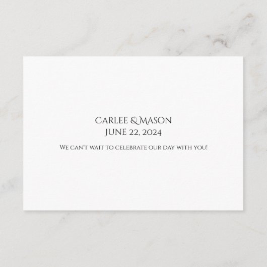 エレガント白黒のスクリプ結婚ト詳細 エンクロージャーカード (裏面)